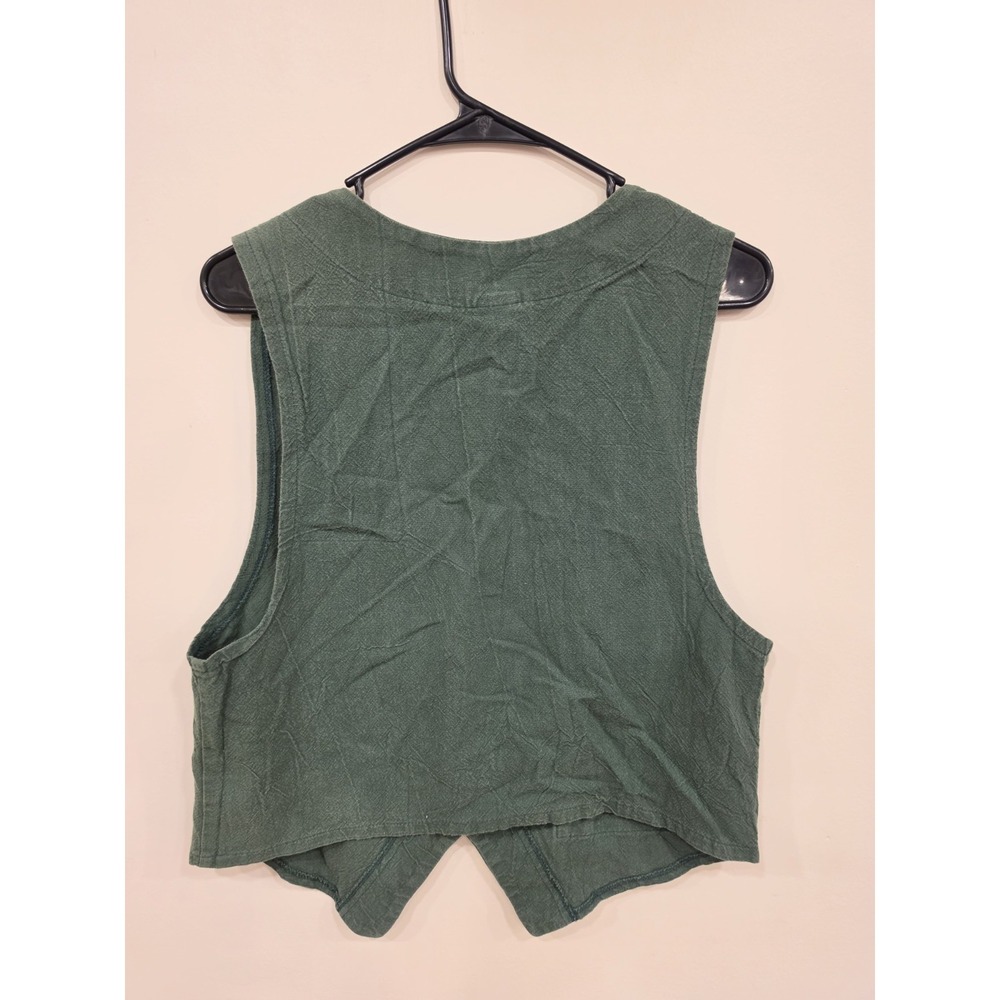 Vintage Green Cotton Button Vest Boho Cottagecore Size S Renaissance Cosplay - Picture 4 of 6
